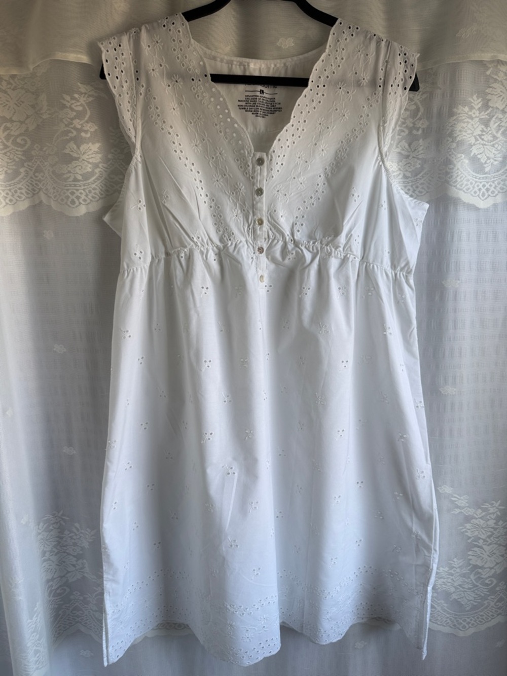 Liz Claiborne White Eyelet Cotton Blend Dress - Button Front - Large